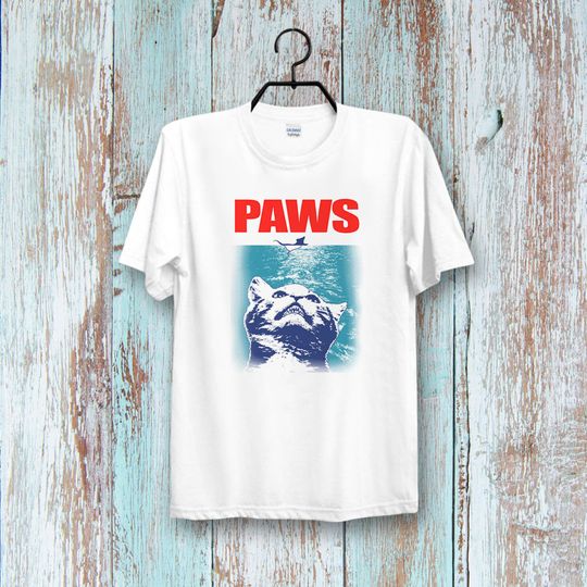 Discover Paws Jaws T-Shirt Cat Kitten Shark funny tee top  T-Shirt