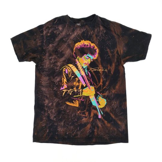 Discover Jimi Hendrix Signature Hand Bleached Tie Dye Graphic T-Shirt