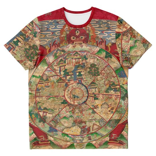 Discover Bhavacakra Mandala The Wheel of Life Buddhist Vintage Thangka Vajrayana T-Shirt 3D