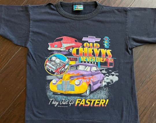 Discover Vtg 90s Old Chevys Never Die Hot Rod Flames Pickups t shirt