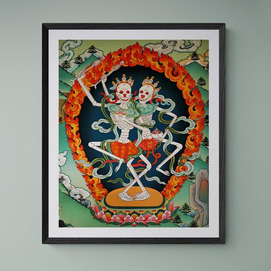 Discover Citipati, Tibetan Tantric Protector Vajrayana Thangka Skeleton Fine Premium Matte Vertical Posters