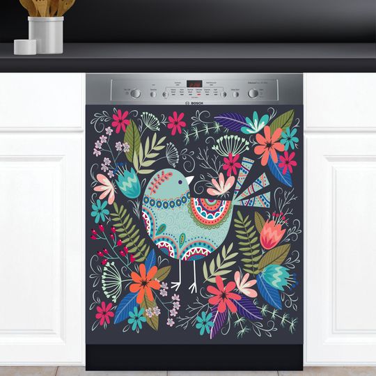 Discover Scandinavian Bird And Flowers Folk Art Dishwasher Cover