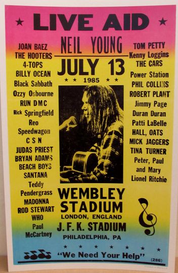 Discover Vintage Live Aid Poster, Neil Young, 1985 Premium Matte Vertical Posters