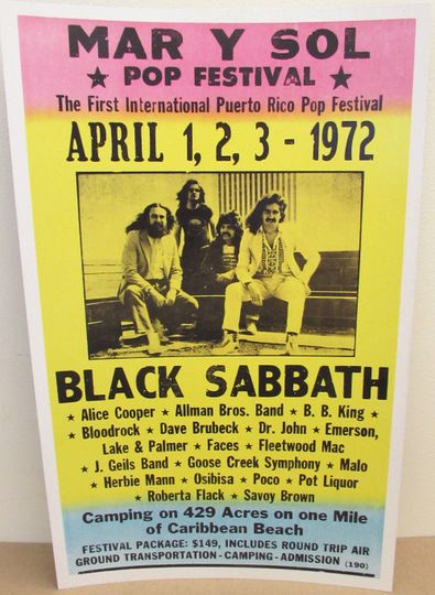 Discover Vintage Black Sabbath Poster MAR Y SOL Festival 1972 Premium Matte Vertical Posters