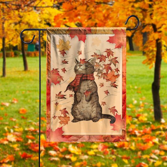 Discover Cat Leaf Fall Hello Autumn Weather Garden Flag
