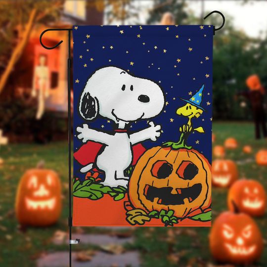 Discover Halloween Vampire Snoopy and Woodstock Garden Flag