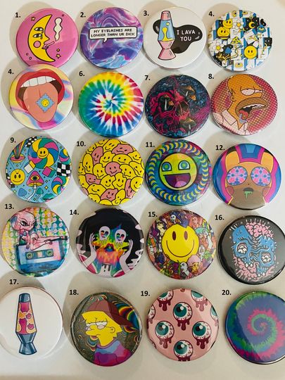 Discover Trippy / Acid Style Button Pins