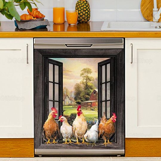 Discover Farm Chicken Dishwasher Cover, Kitchen Decor Rooster