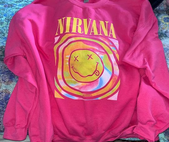 Discover Tie Dye Band Graphic Hot Pink Smiley Face Heliconia Pink Sweatshirt