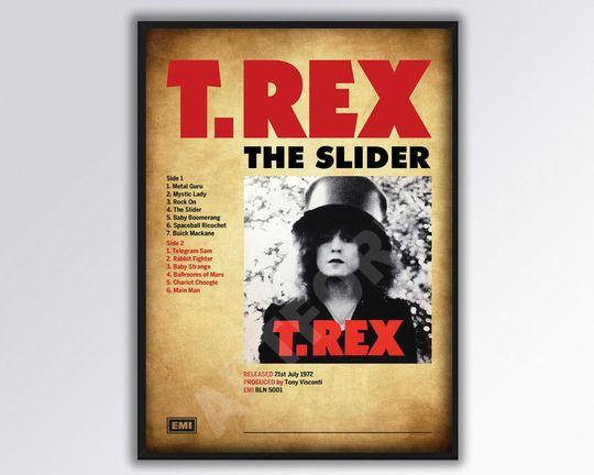 Discover T.REX MARC BOLAN The Slider Album Poster