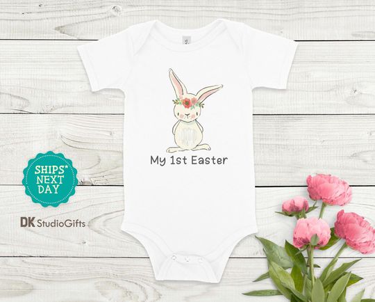 Discover My First Easter Cute Bunny Baby Onesie, Funny Cute Baby Onesies