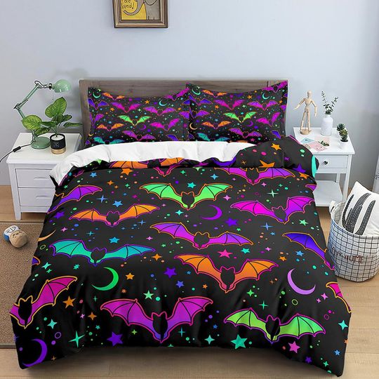 Discover Colorful bats Halloween Bedding Set
