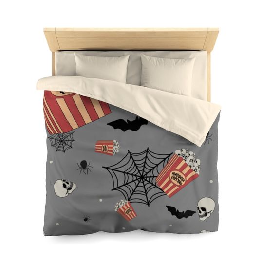 Discover Halloween Skull Bat Popcorn Microfiber Duvet Cover, Halloween Bedding Set