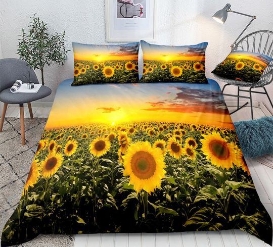Discover Romantic Flowers  Queen Sunflower  Bedding Set