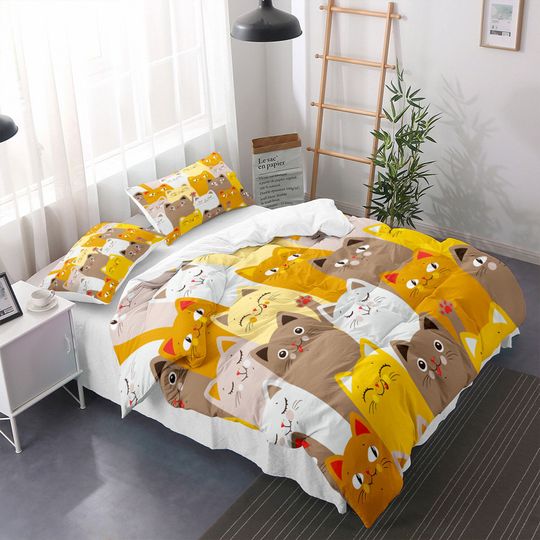 Discover Cartoon Cat Bedding Set for Girls Boys Children Pet Cats Comforter