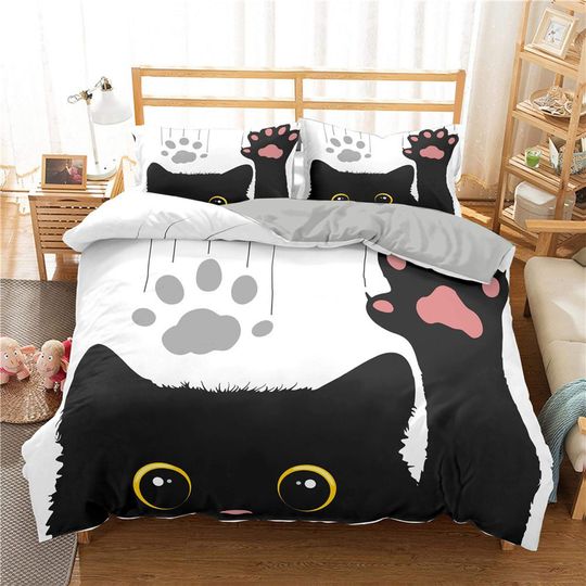 Discover Cute Black Cat Bedding, Toddler Bedding, Kids Duvet Bedding Set