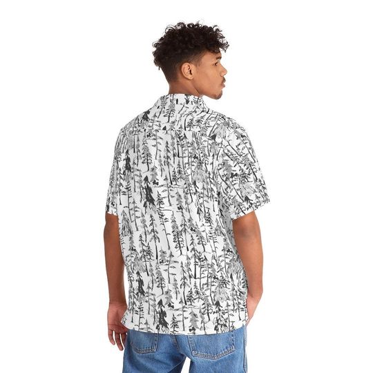 Discover Button Down Short Sleeve Casual Shirt Winter Forest