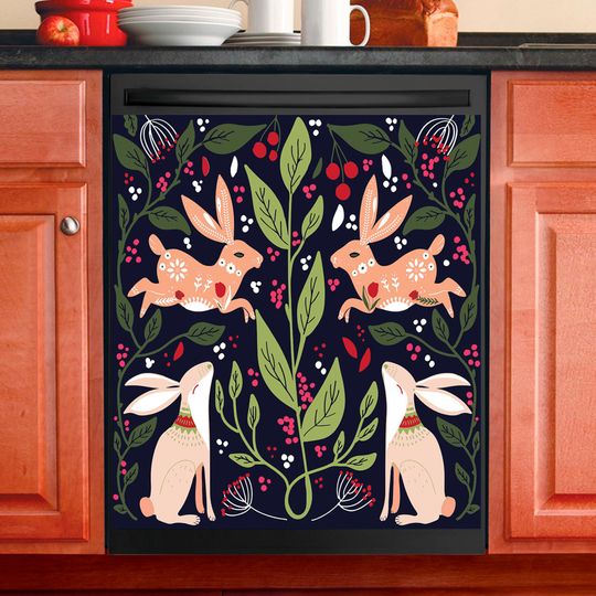 Discover Scandinavian Folk Art Bunny Dishwasher  Cover