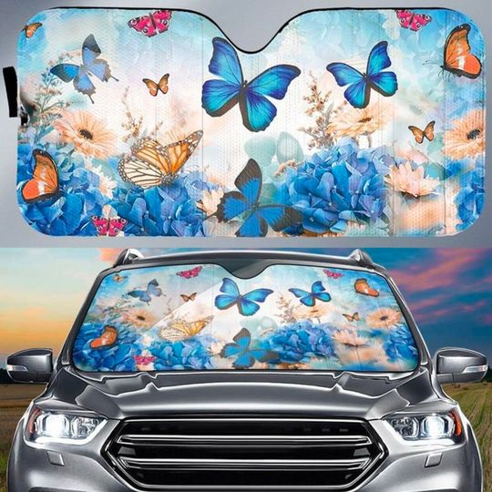Discover Blue Butterfly Orange Butterfly Car Sun Shade
