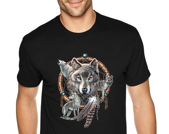 Discover Wolves Dreamcatcher Native American Indian Feather T-Shirt