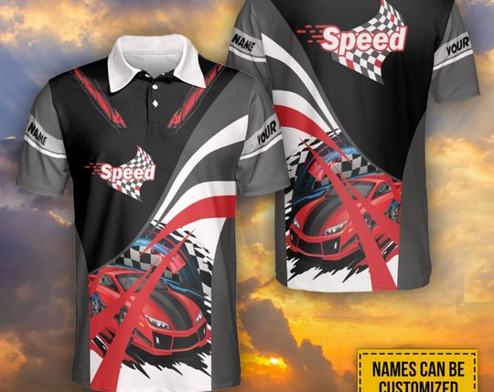 Discover Custom Name Racing Speed Flag Polo Shirt