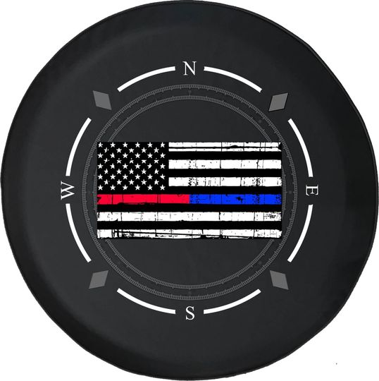 Discover Police Blue Line Firefighter Red Line Compass Spare Tire Cover