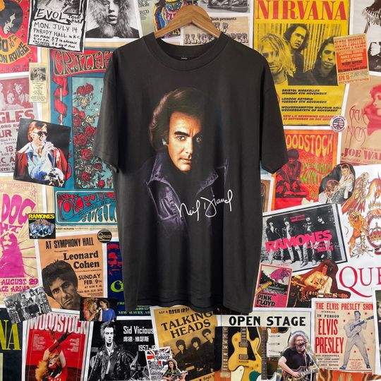 Discover Vintage 1990s Black Neil Diamond 'American Tour' Double Sided T-Shirt