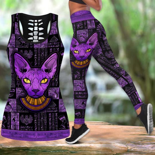 Discover Cat Tattoos Hollow Tank Top Legging Sets