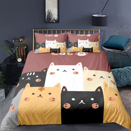 Discover Cat Duvet Cover Set, Cartoon Kittens Funny Smiling Glasses Scarfs  Decorative Piece Bedding Set