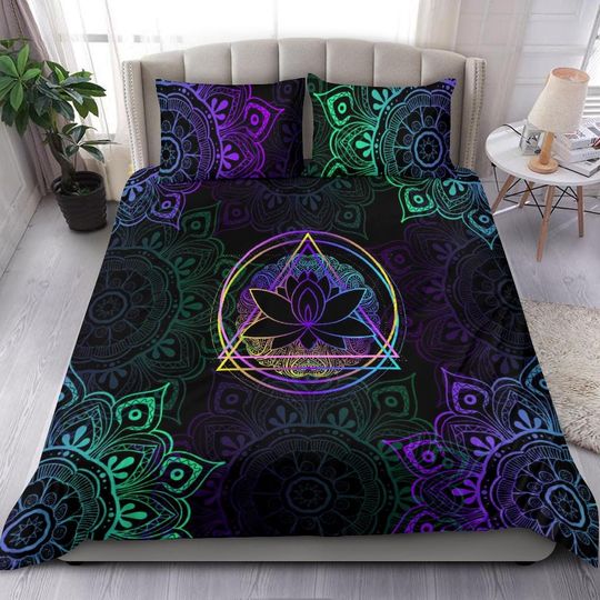 Discover Colorful Neon Triangle Lotus Mandala Bedding Set