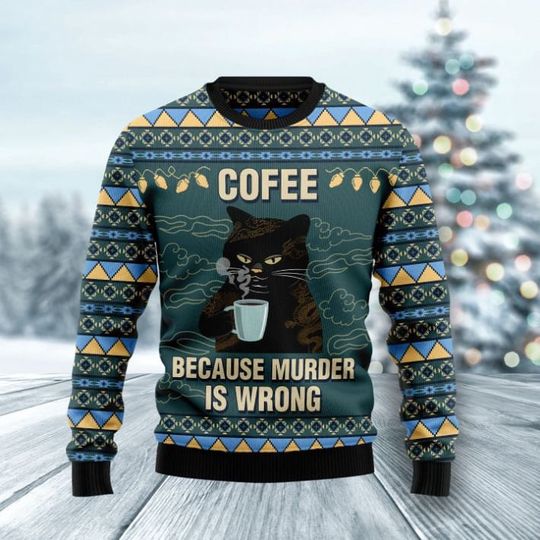 Discover Coffee Cat Christmas Sweater