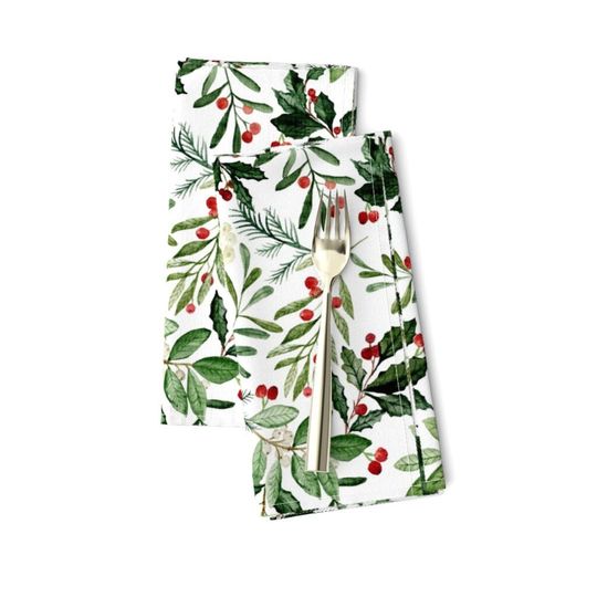 Discover Green Mistletoe And Holly Floral Napkins