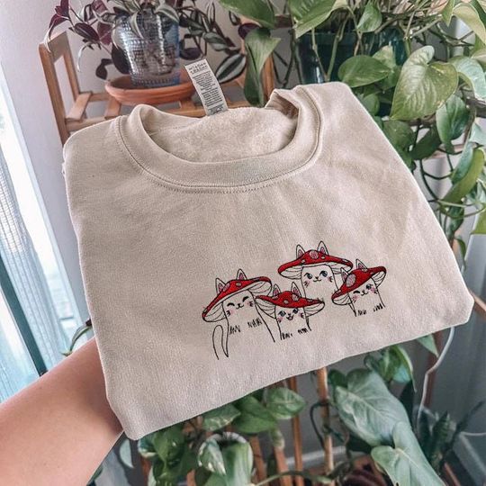 Discover Mushroom Cat Embroidered Sweatshirt