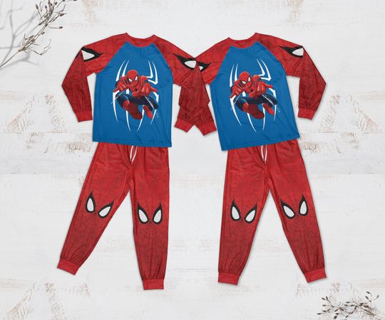 Discover Spider Patterns Red Blue Pajamas Set, Family Pajamas Set