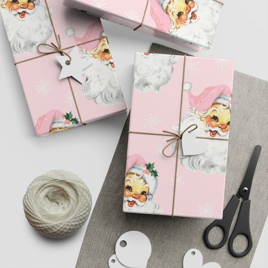 Discover Pink Vintage Santa Gift Wrap