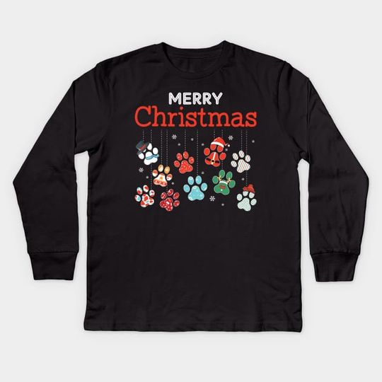 Discover Merry Christmas paws - Merry Christmas Paws - Kids Long Sleeve T-Shirt