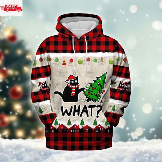 Discover Christmas Gift - Funny What Cat Mischievous Christmas 3D Hoodie