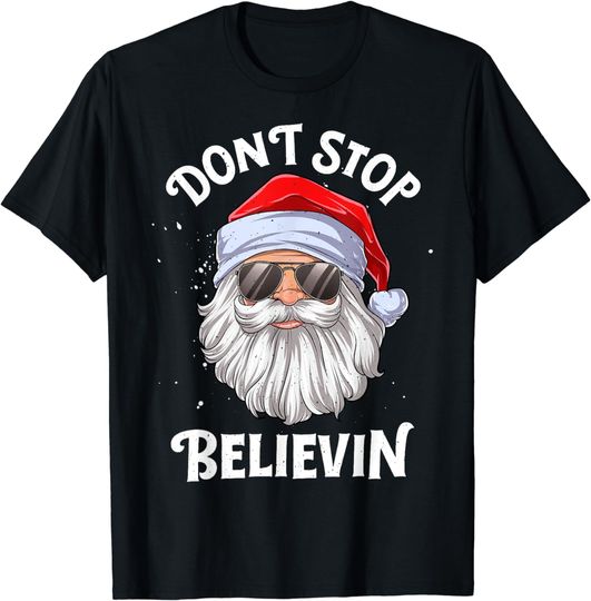 Discover Don't Stop Believin Santa Funny Christmas Boys Kids Gifts T-Shirt