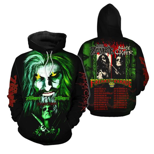 Discover Rob Zombie Freaks On Parade Tour 2023 Hoodie 3D, Rob Zombie Alice Cooper Dates