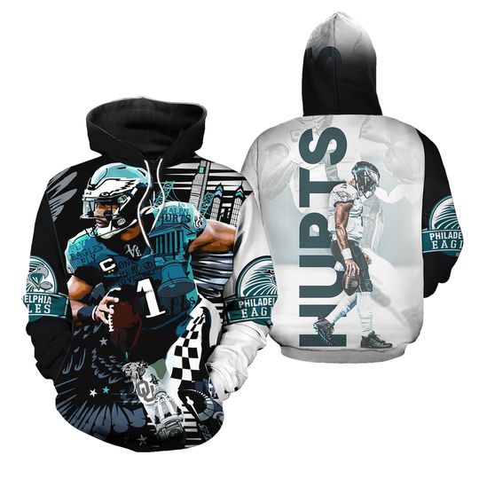 Discover Philadelphia Hurts Match Hoodie 3D Vintage 90s American Football Hoodie Unisex Sport Gift