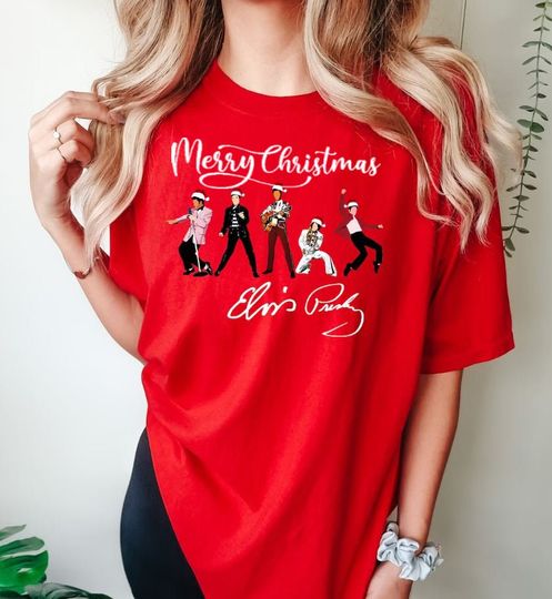 Discover Elvis Presley Christmas The King of Rock 'n' Roll Shirt, Elvis Presley Merry Christmas Shirt