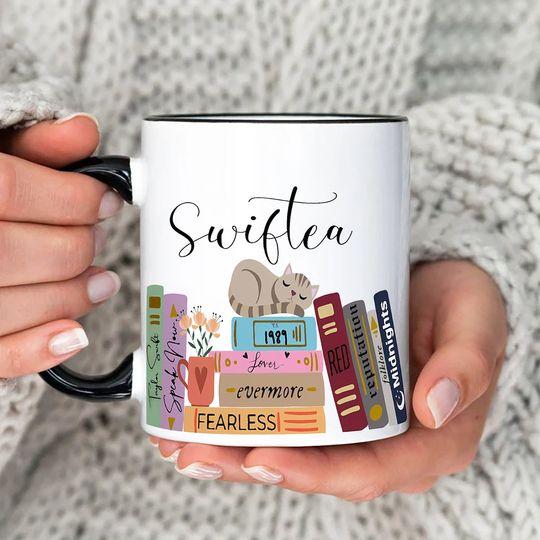 Discover Swiftea Mug with Books and Cats, Taylo version Swiftea Mug