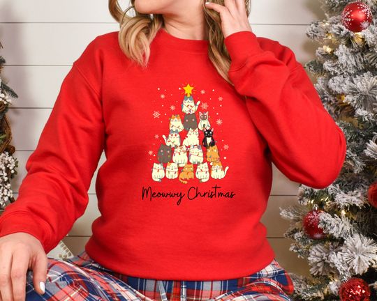 Discover Funny Cat Christmas Tree Sweatshirt - Gift for Cat Lovers