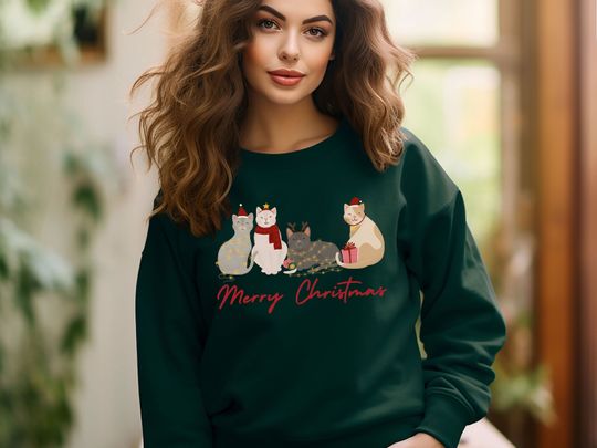 Discover Cute Cat Christmas Sweatshirt