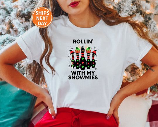 Discover Rollin' With My Snowmies Shirt, Christmas Bowling Tee