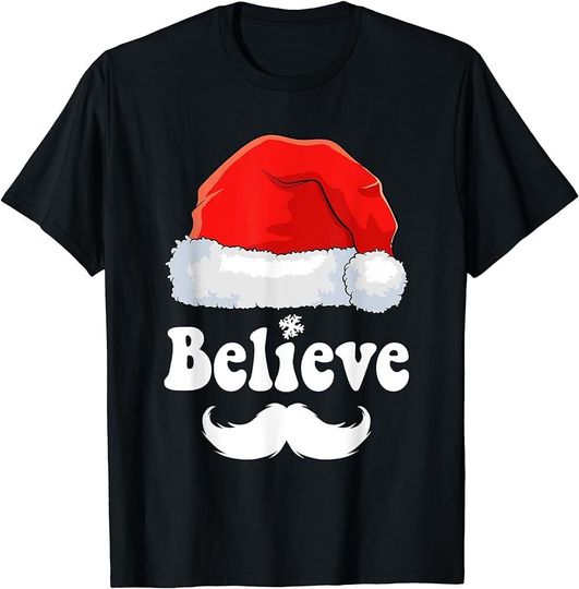 Discover Believe Christmas Santa Claus Family Xmas T-Shirt
