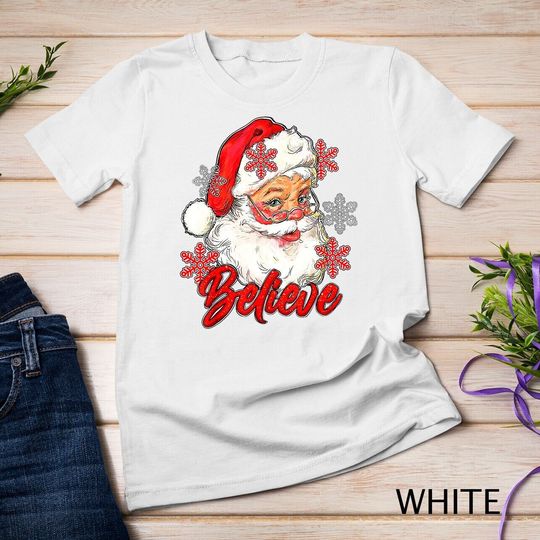 Discover Vintage Snow And Santa Claus Merry Christmas Believe Christ T-shirt