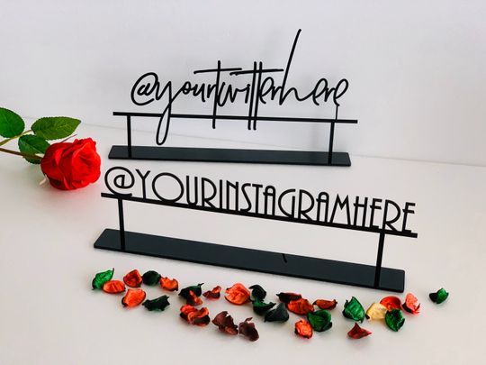 Discover Personalized Social Media Metal Sign Custom Freestanding Table Name Hashtag