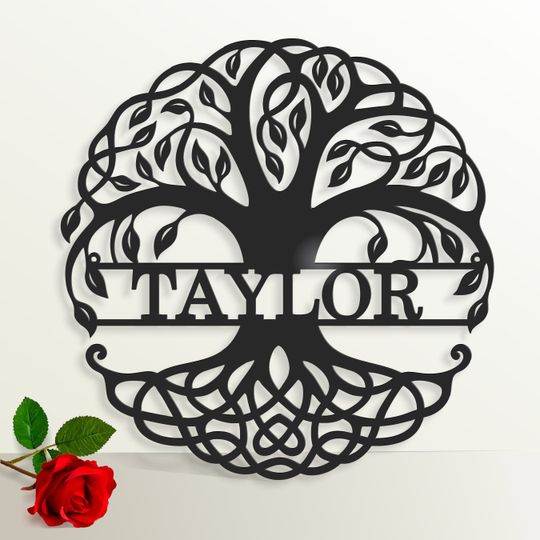 Discover Custom Last Name Metal Sign Personalized Family Tree of Life Housewarming Wedding Gift Metal Wall Art   Decoration