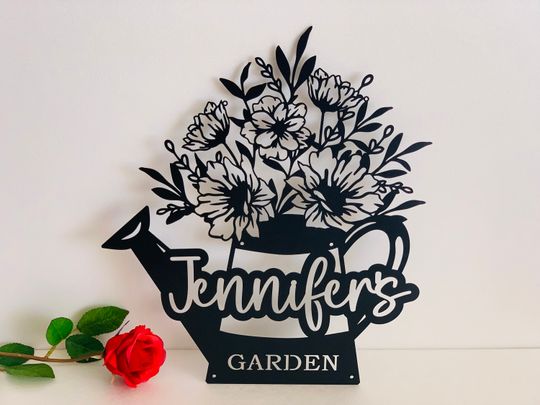 Discover Personalized Name Metal Sign Watering Can Custom Gardener Gift Metal Wall Art Hanging Floral Sign Outdoor Decor